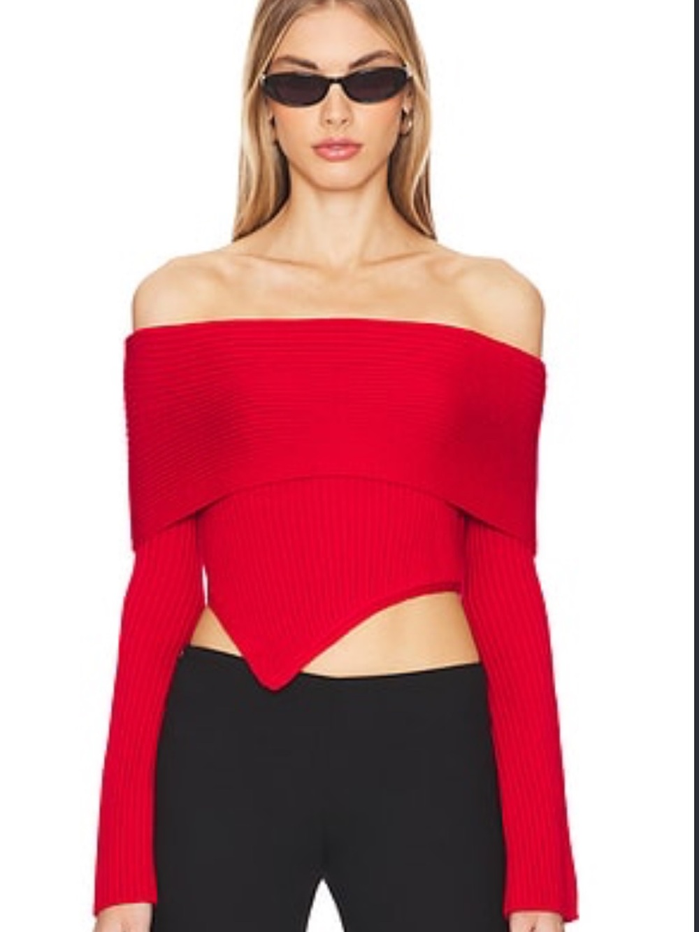 LOBA REVOLVE TAZ OFF THR SHOULDER SWEATER Small Loyal Red Ribbed Knit Scarf
